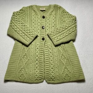 Kilronan Irish Merino Wool Sweater Cardigan Green Size L